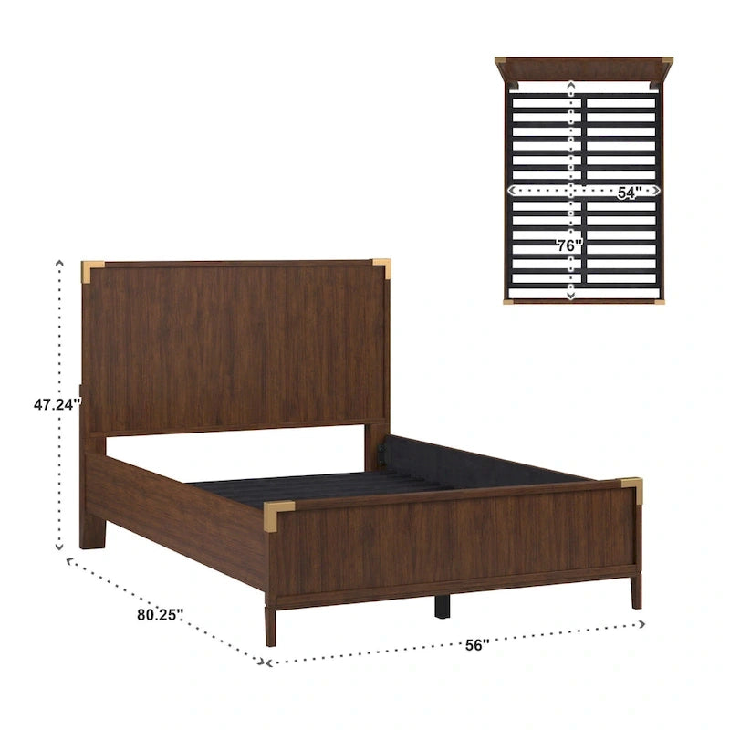 Letto a piattaforma "Military Campaign" a basso profilo con staffe decorative dorate