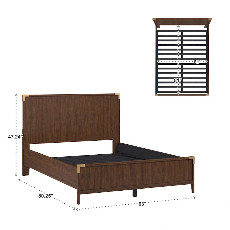 Letto a piattaforma "Military Campaign" a basso profilo con staffe decorative dorate