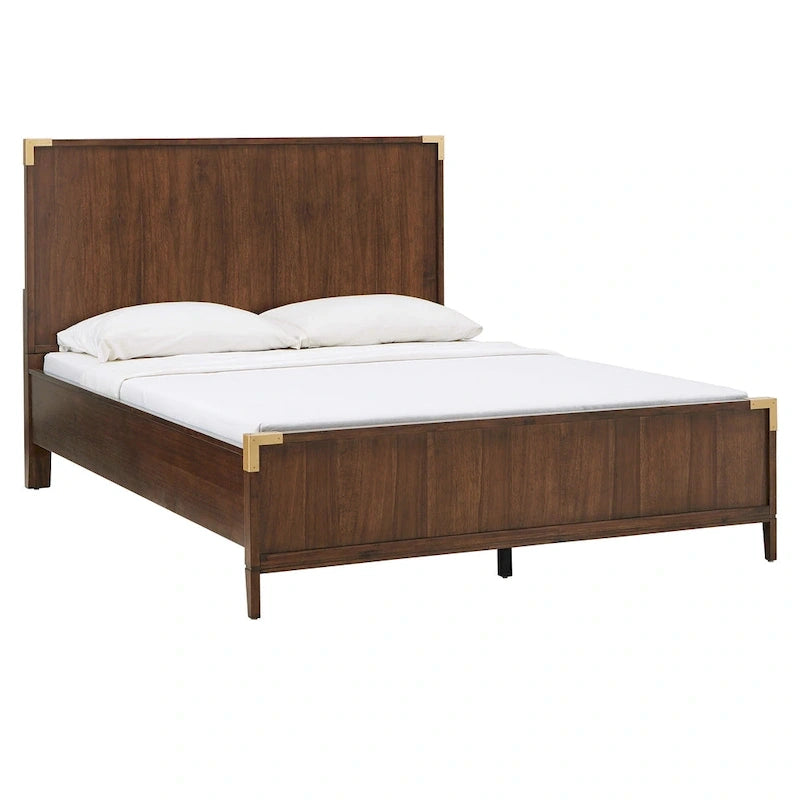 Letto a piattaforma "Military Campaign" a basso profilo con staffe decorative dorate