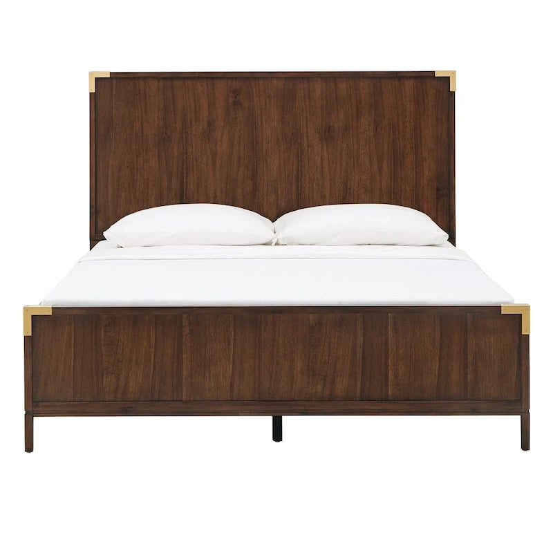 Letto a piattaforma "Military Campaign" a basso profilo con staffe decorative dorate
