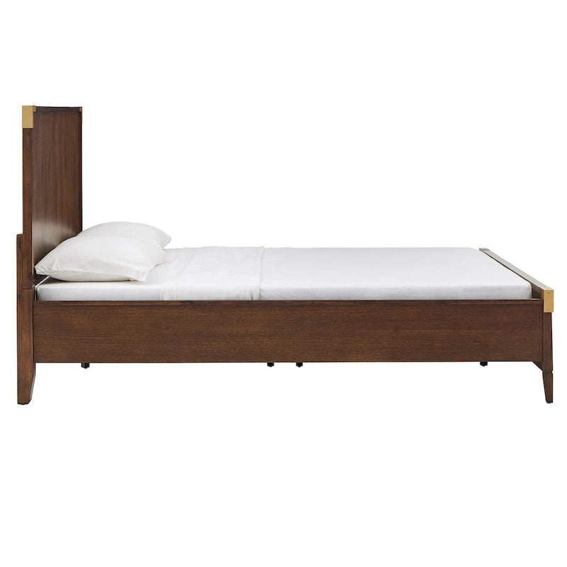 Letto a piattaforma "Military Campaign" a basso profilo con staffe decorative dorate