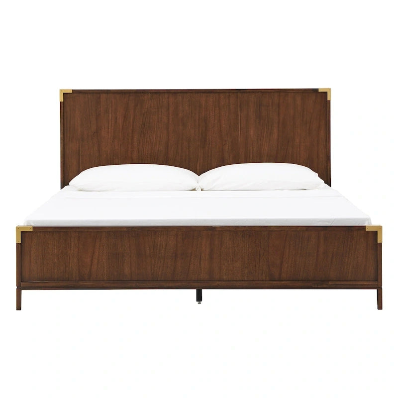 Letto a piattaforma "Military Campaign" a basso profilo con staffe decorative dorate