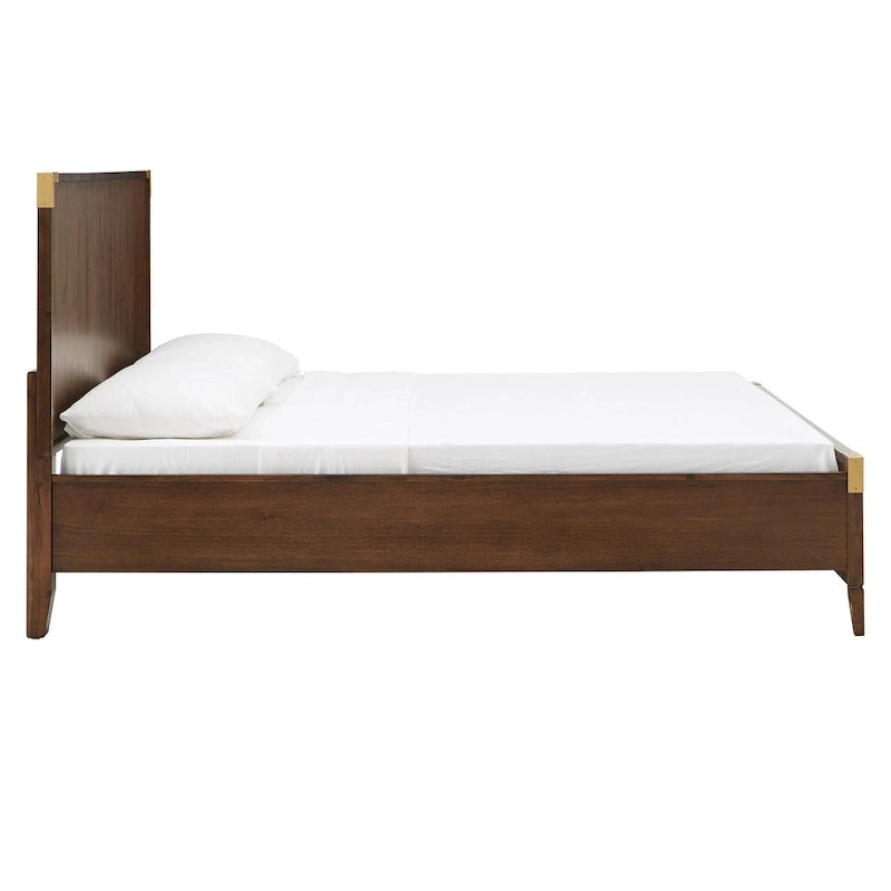 Letto a piattaforma "Military Campaign" a basso profilo con staffe decorative dorate