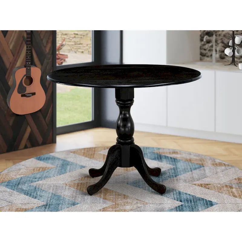 Tavolo da cucina moderno Dublin - un piano tavolo rotondo con ribalte e base a piedistallo, (Opzione finitura)
