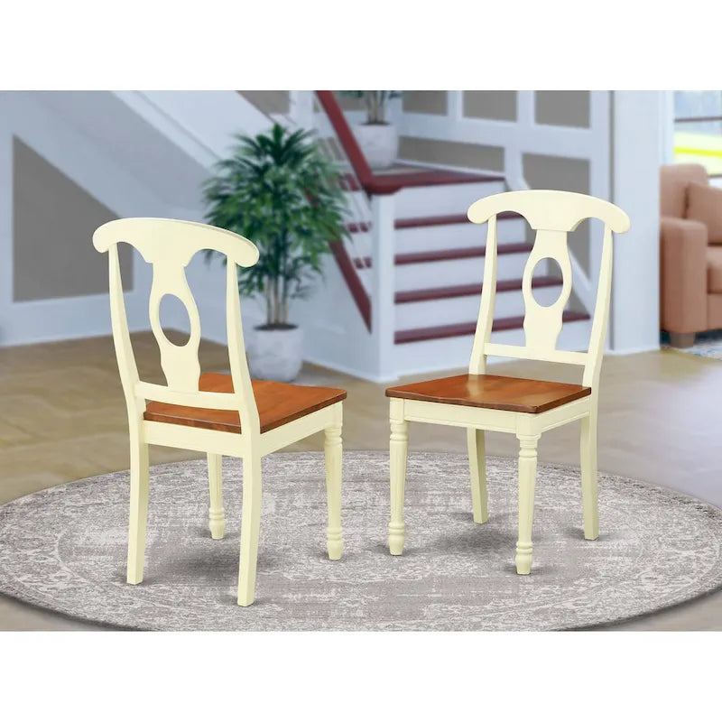  Kenley Kitchen Dining Chairs - Napoleon Back Wood Seat Chairs, Set of 2, Buttermilk & Cherry - KEC-WHI-W