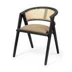  Beige Fabric Seat With Black Solid Wood Frame and Cane Back Dining Chair - 22.5L x 20.0W x 29.0H
