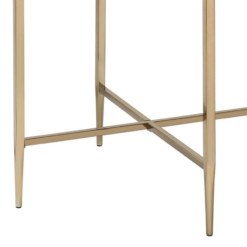 Tavolino con Piano Ovale in Marmo e Supporto a X - Grigio e Oro - 66 L x 66 P x 60 H cm