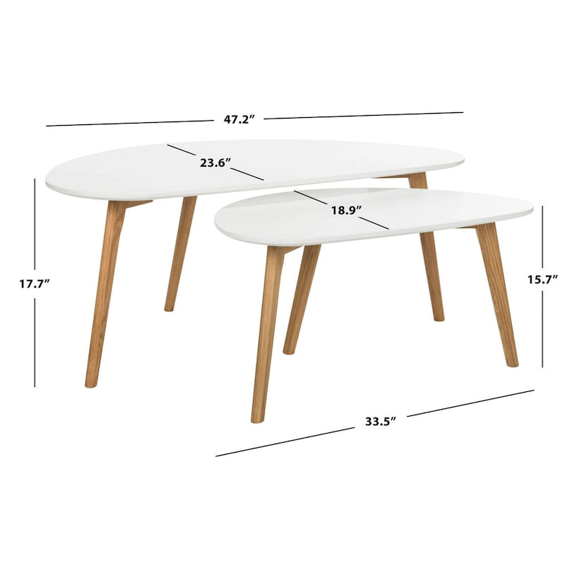 Tavolino Doppio Contemporaneo - Bianco e Legno Naturale, 120 cm L x 60 cm P x 45 cm A