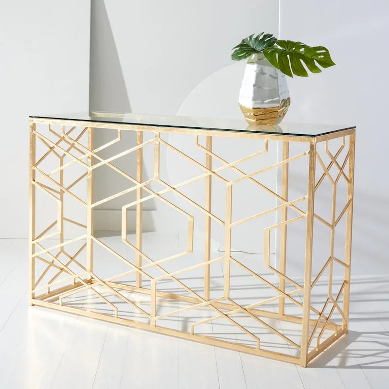  Couture Corrine Gold Leaf Console Table - 47 W x 15.5 L x 30 H - 47Wx16Dx30H