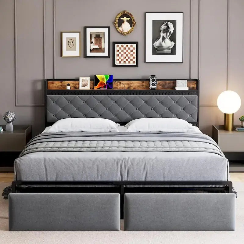 Struttura letto con testiera a LED RGB e 2 cassetti portaoggetti