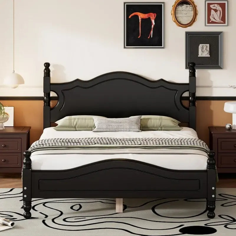 Struttura Letto a Piattaforma in Legno Retrò con Supporto a Doghe in Legno
