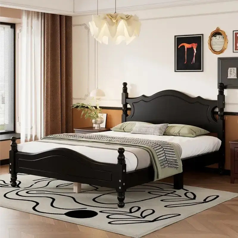 Struttura Letto a Piattaforma in Legno Retrò con Supporto a Doghe in Legno