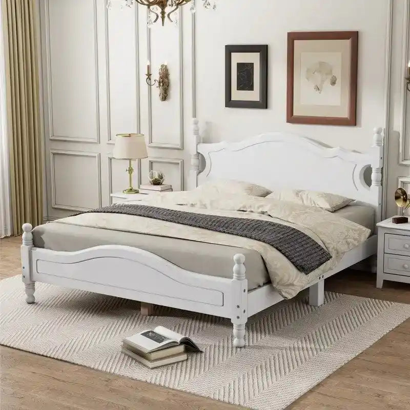 Struttura Letto a Piattaforma in Legno Retrò con Supporto a Doghe in Legno