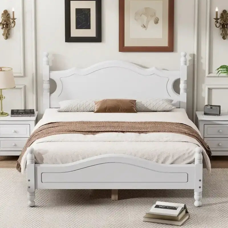 Struttura Letto a Piattaforma in Legno Retrò con Supporto a Doghe in Legno