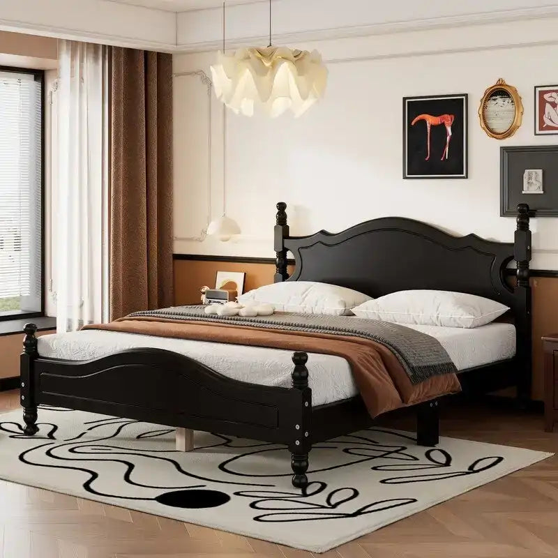 Struttura Letto a Piattaforma in Legno Retrò con Supporto a Doghe in Legno
