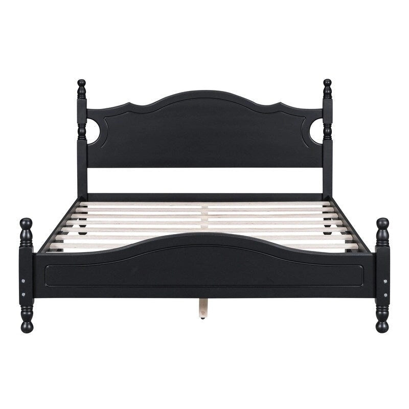 Struttura Letto a Piattaforma in Legno Retrò con Supporto a Doghe in Legno