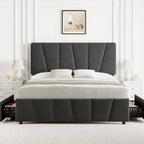 Struttura letto imbottita con testiera e 4 cassetti contenitore