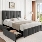 Struttura letto imbottita con testiera e 4 cassetti contenitore