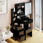 Set Scrivania Toeletta da Trucco con Specchio Scorrevole e Sgabello Imbottito