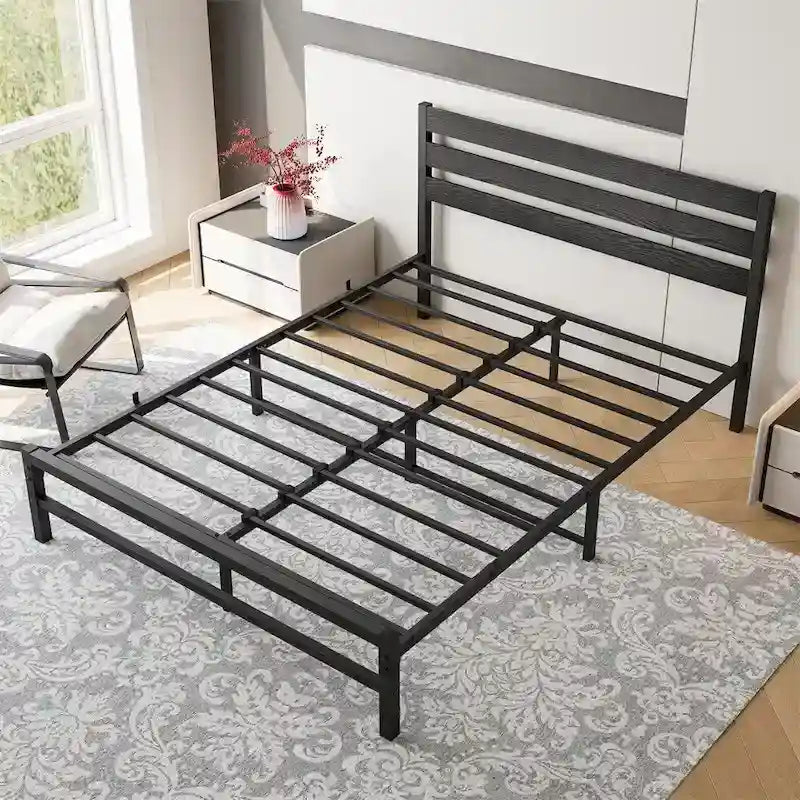 Base letto matrimoniale con testiera in legno e contenitore sotto il letto