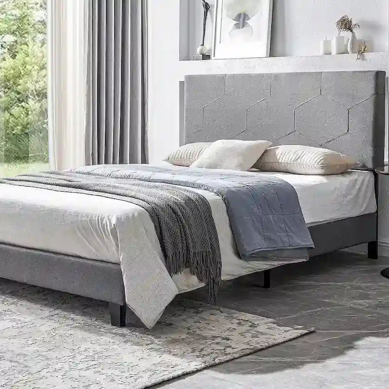 Struttura letto imbottita con piattaforma Queen Size, supporto a doghe in legno