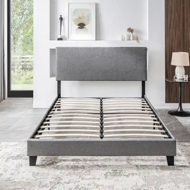 Struttura letto imbottita con piattaforma Queen Size, supporto a doghe in legno