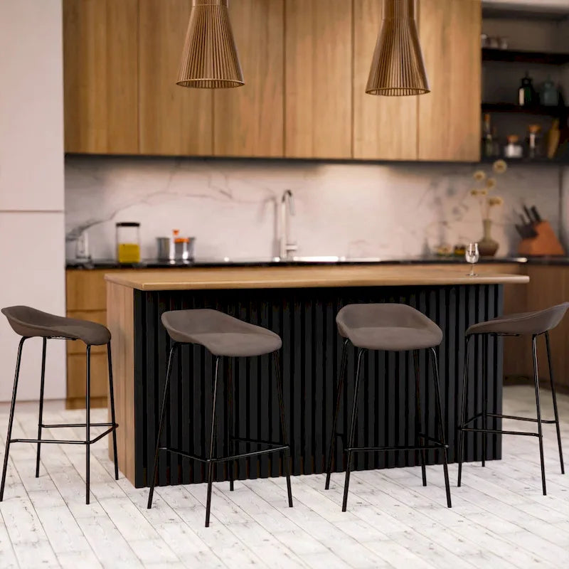 Leather Barstool with Powder-Coated Iron Frame Set of 2 