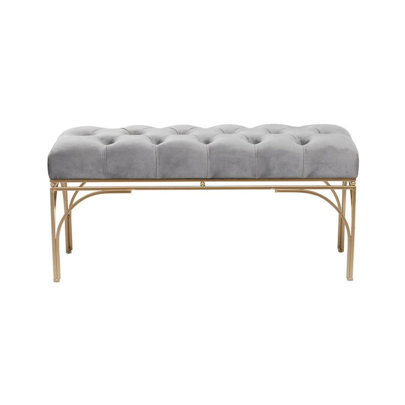 Metal Bench with Velvet Seat - Gray, Black or White - 