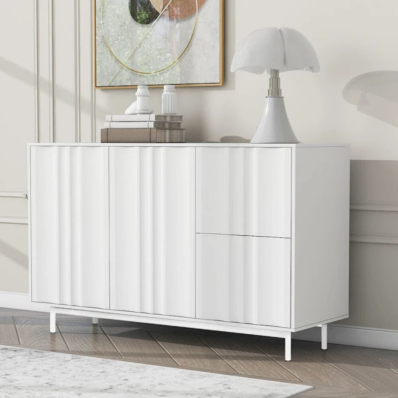 Credenza con motivo a onde, 2 ante e 2 cassetti, regolabile, adatta per studio, ingresso e soggiorno