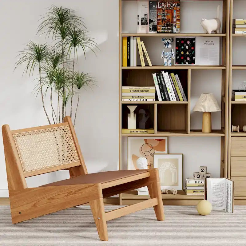 Sedie in Rattan, Sedia a Sdraio Moderna di Metà Secolo senza Braccioli, Sedia da Soggiorno, Sedia Boho con Struttura in Legno