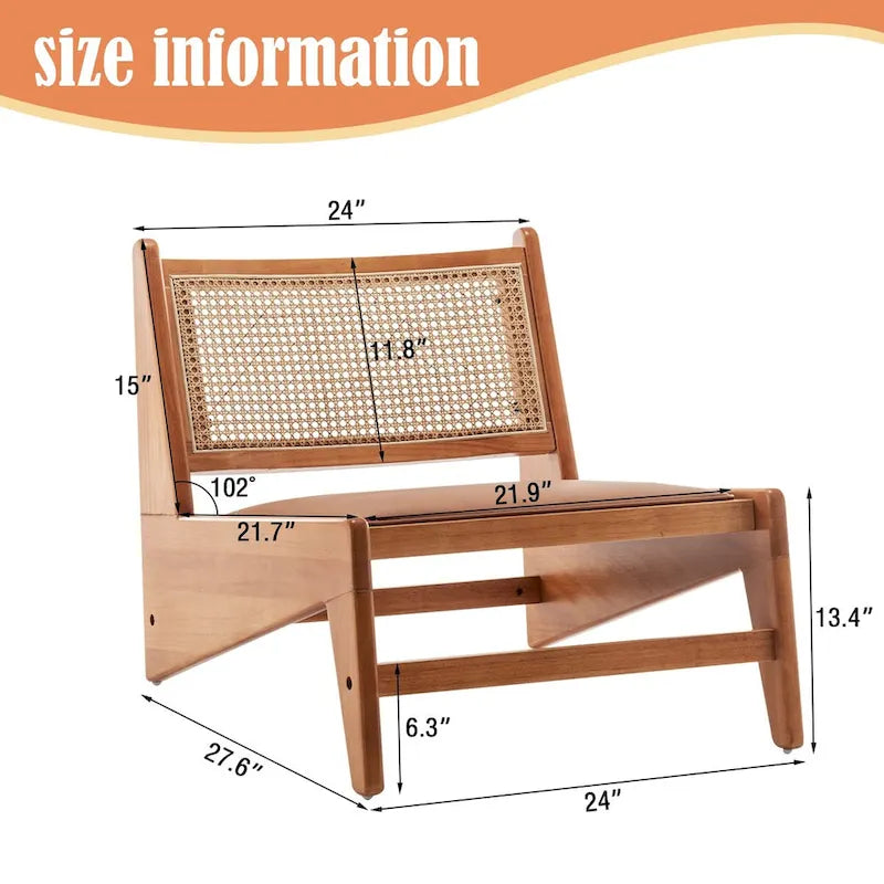 Sedie in Rattan, Sedia a Sdraio Moderna di Metà Secolo senza Braccioli, Sedia da Soggiorno, Sedia Boho con Struttura in Legno