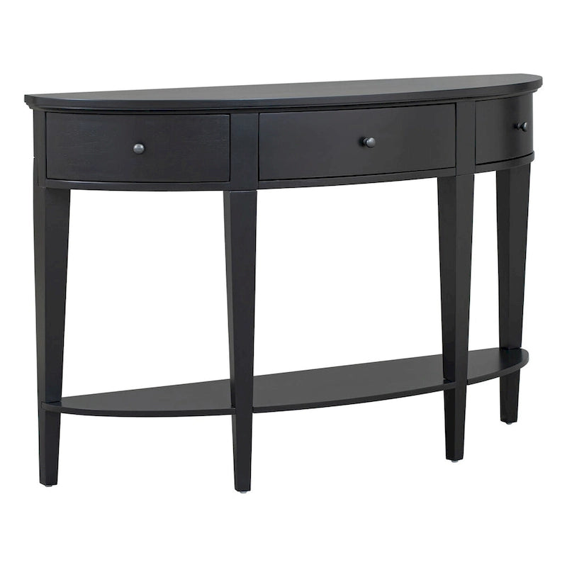 Tavolo Consolle Moderno Curvo, Tavolino da Divano, 3 cassetti, 1 ripiano, Nero