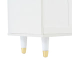 Elegante consolle multimediale con maniglie dorate e ante in vetro a coste ad arco