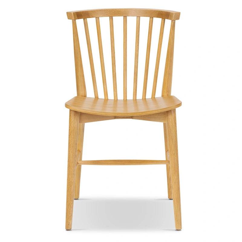 Sedia da pranzo Mid-Century con schienale a fusi e struttura in legno massello - Rovere, Noce o Nero