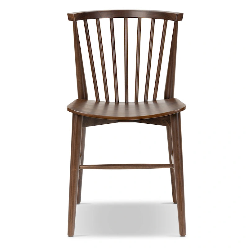 Sedia da pranzo Mid-Century con schienale a fusi e struttura in legno massello - Rovere, Noce o Nero