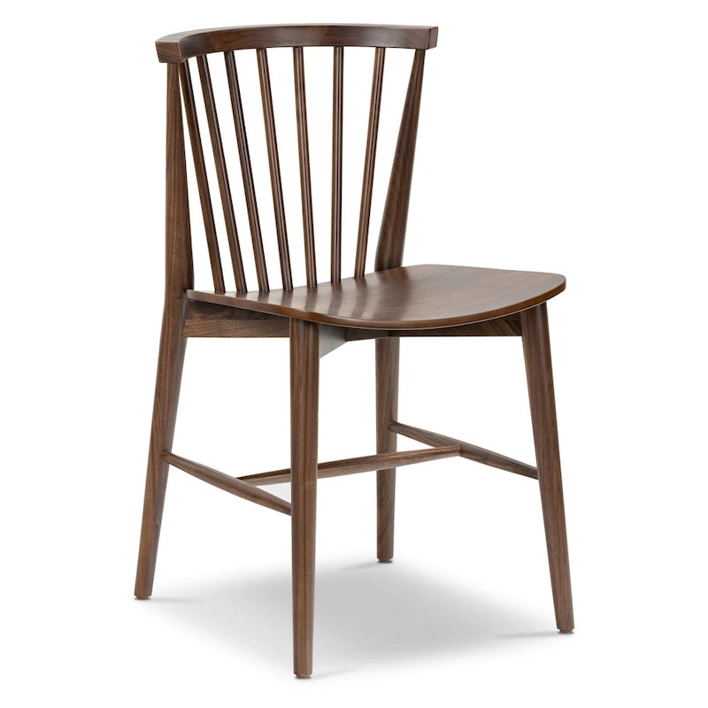 Sedia da pranzo Mid-Century con schienale a fusi e struttura in legno massello - Rovere, Noce o Nero