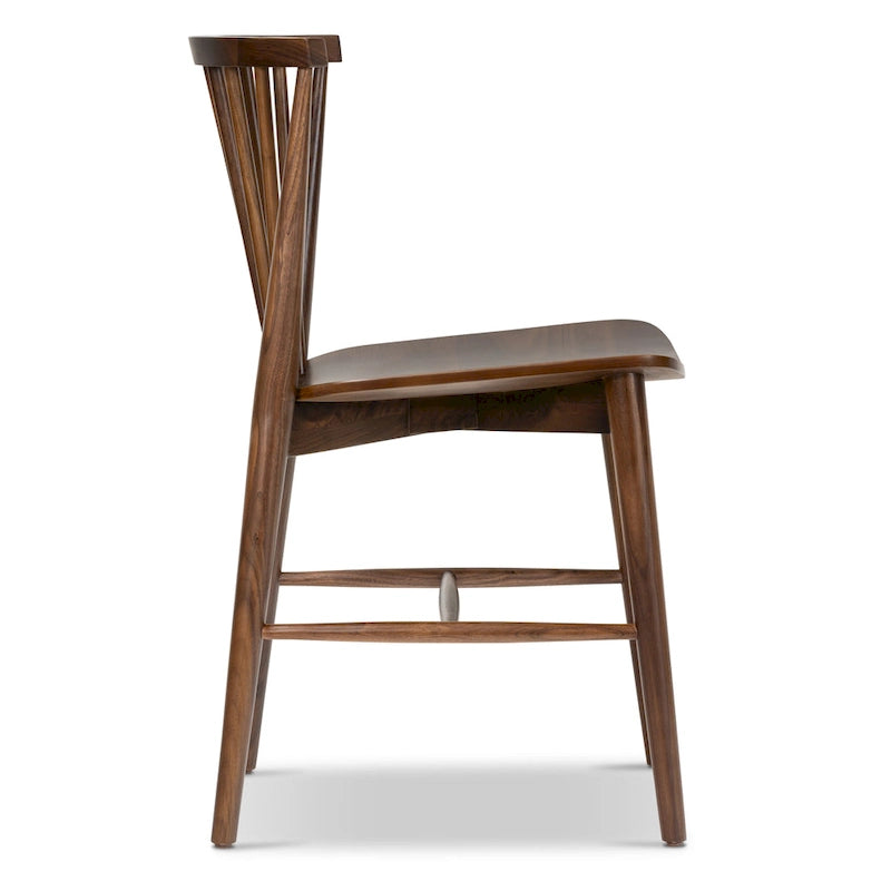 Sedia da pranzo Mid-Century con schienale a fusi e struttura in legno massello - Rovere, Noce o Nero