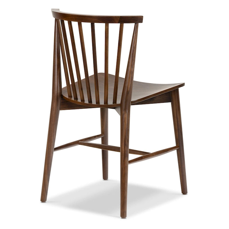 Sedia da pranzo Mid-Century con schienale a fusi e struttura in legno massello - Rovere, Noce o Nero