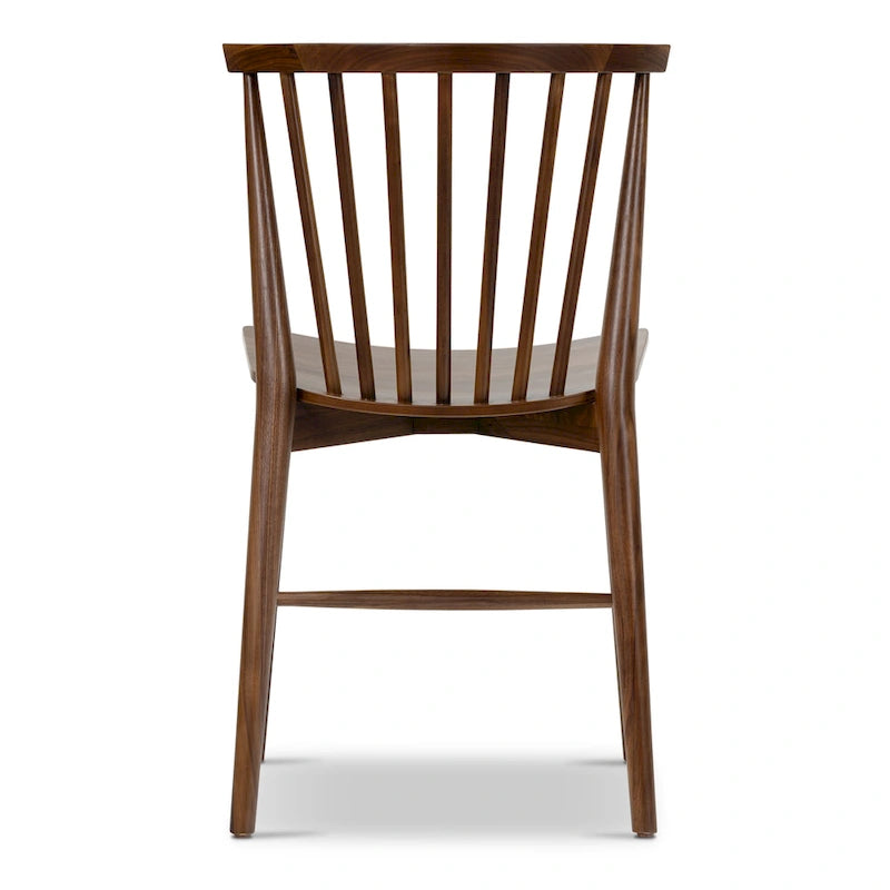 Sedia da pranzo Mid-Century con schienale a fusi e struttura in legno massello - Rovere, Noce o Nero