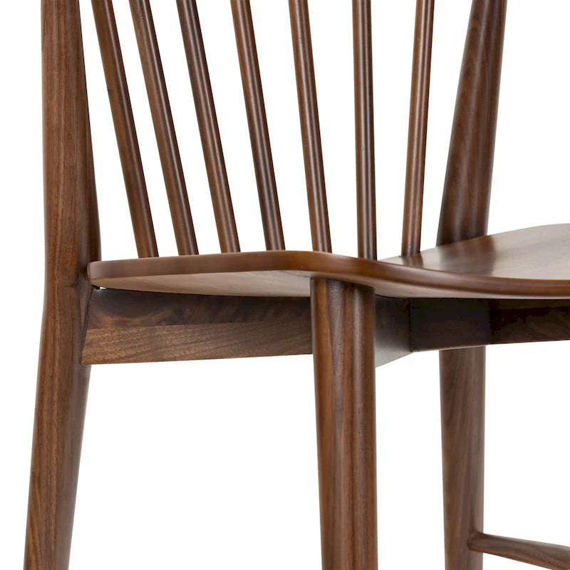 Sedia da pranzo Mid-Century con schienale a fusi e struttura in legno massello - Rovere, Noce o Nero