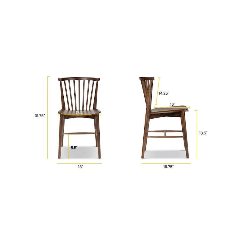 Sedia da pranzo Mid-Century con schienale a fusi e struttura in legno massello - Rovere, Noce o Nero