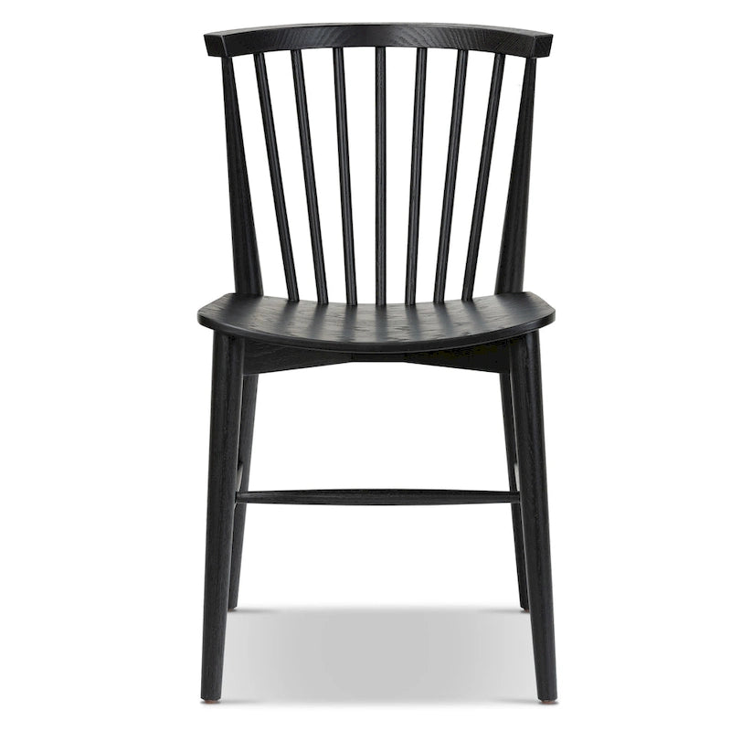 Sedia da pranzo Mid-Century con schienale a fusi e struttura in legno massello - Rovere, Noce o Nero
