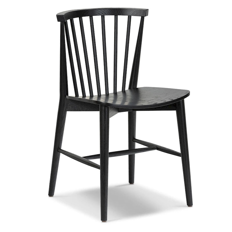 Sedia da pranzo Mid-Century con schienale a fusi e struttura in legno massello - Rovere, Noce o Nero