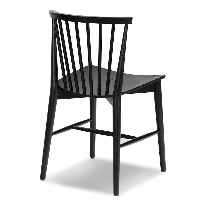 Sedia da pranzo Mid-Century con schienale a fusi e struttura in legno massello - Rovere, Noce o Nero