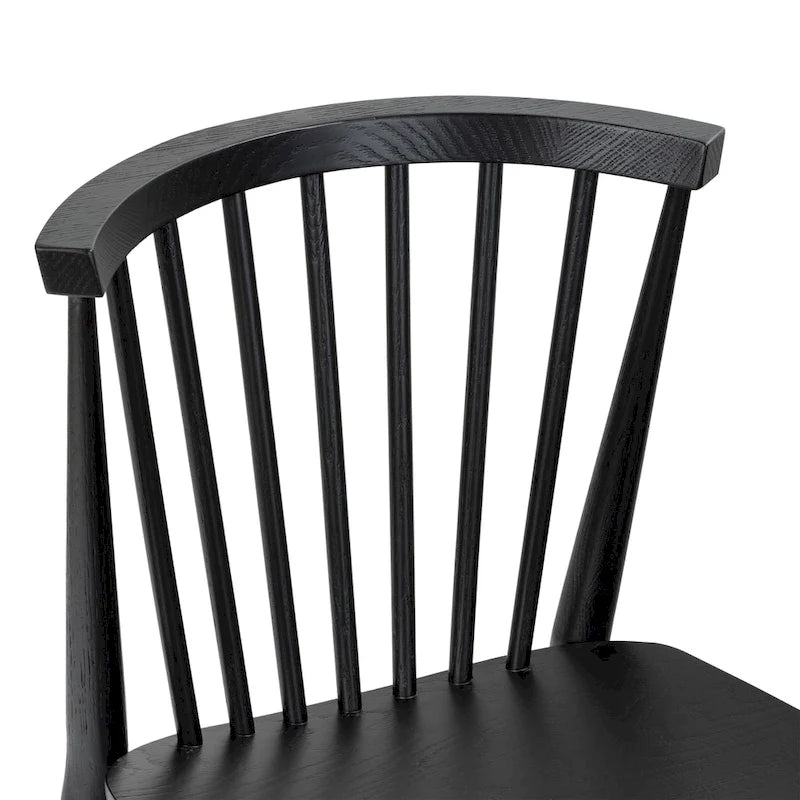 Sedia da pranzo Mid-Century con schienale a fusi e struttura in legno massello - Rovere, Noce o Nero