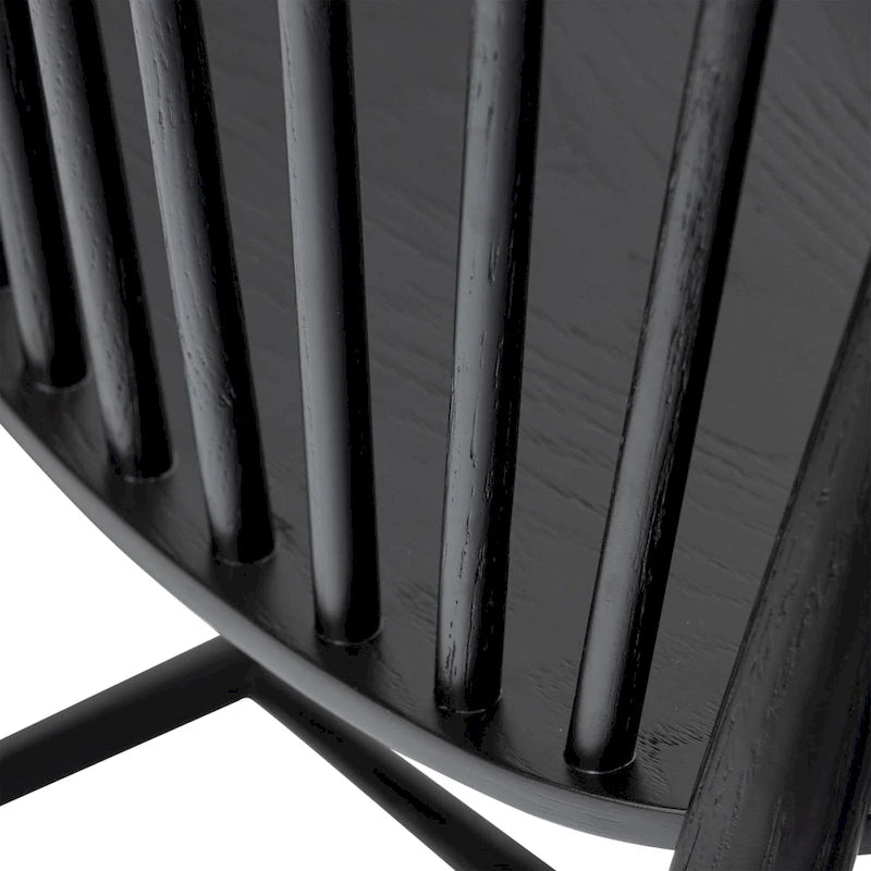 Sedia da pranzo Mid-Century con schienale a fusi e struttura in legno massello - Rovere, Noce o Nero