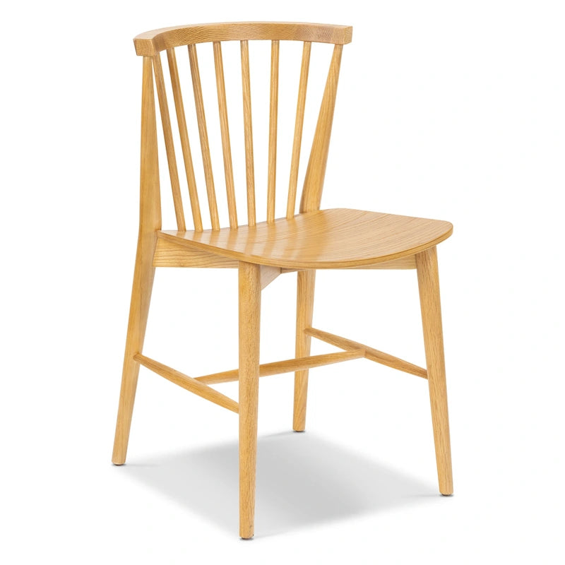Sedia da pranzo Mid-Century con schienale a fusi e struttura in legno massello - Rovere, Noce o Nero