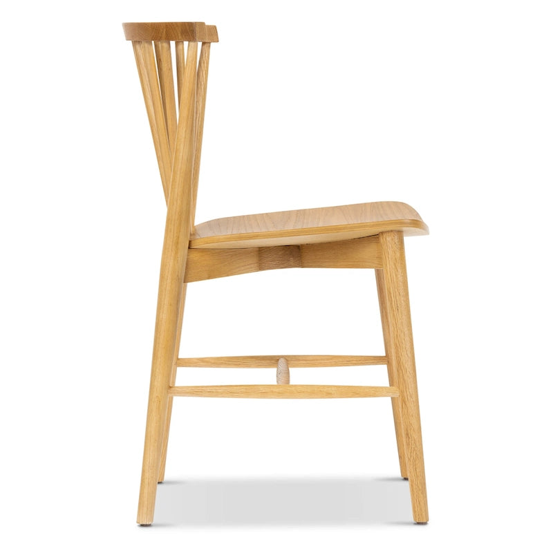 Sedia da pranzo Mid-Century con schienale a fusi e struttura in legno massello - Rovere, Noce o Nero