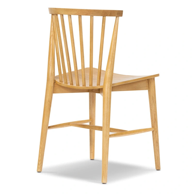 Sedia da pranzo Mid-Century con schienale a fusi e struttura in legno massello - Rovere, Noce o Nero