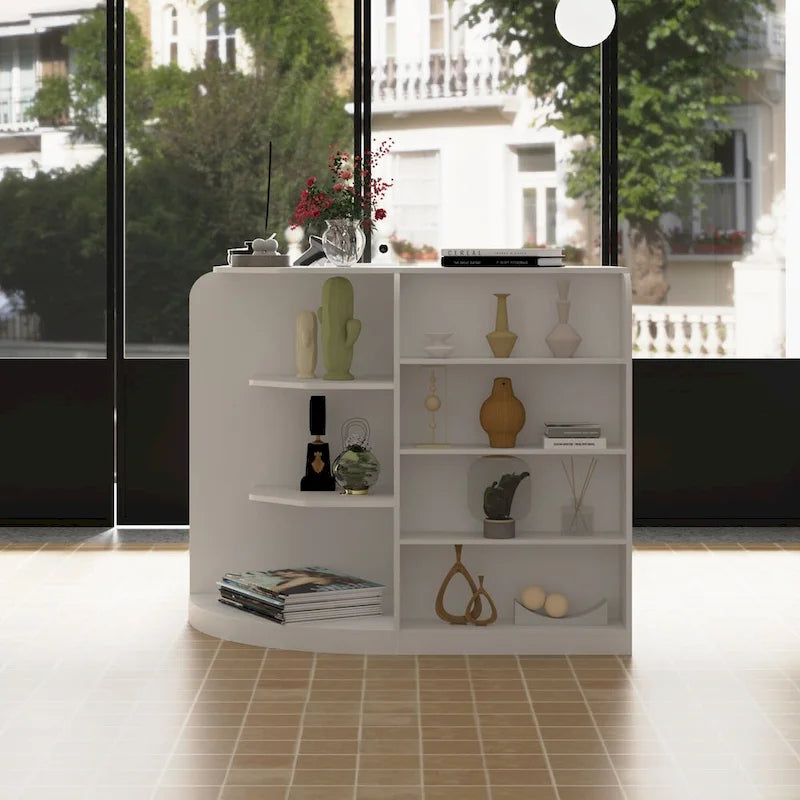 Scrivania di benvenuto bianca con cassetto laterale e armadietto - Soluzione per la reception